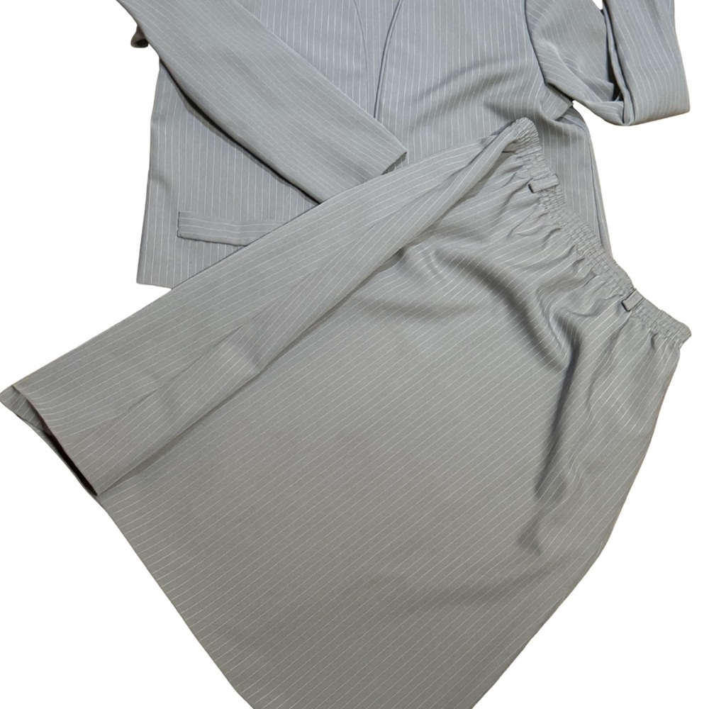 Vintage Ermané Gray‎ Pinstripe Skirt Suit Set Size 16 Power Dressing 80s AS-IS